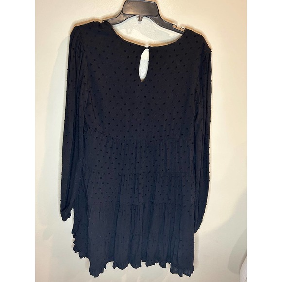 Blue Rain Black Swiss Dot Swing Mini Dress Oversized Boho - Picture 4 of 6